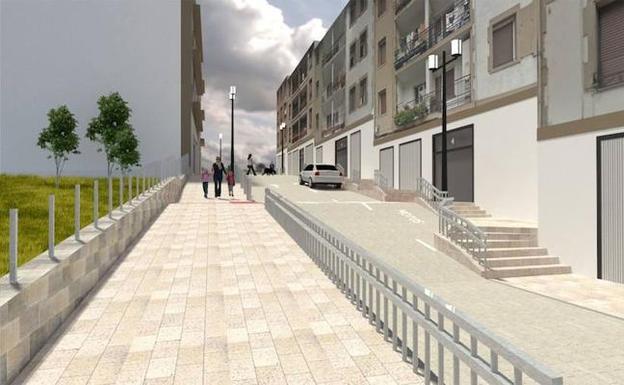 Transformación que experimentará la calle Belengua de acceso a la zona escolar de Elorrio a finales de año.