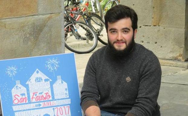 Bingen Elgeta muestra el cartel premiado para los 'Sanfaustos'./ Y. R.