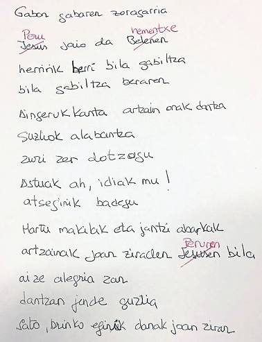 Versión laica. ‘Gabon Gabaren’ que ensayan escolares de un colegio de Bilbao para la actuación.