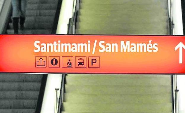 Fotomontaje de cómo quedaría el cartel de la estación de San Mamés con la nueva denominación./E. C.