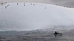 Kepa Acero intenta surfear en un iceberg
