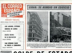 Portada de EL CORREO del 13 de octubre de 1968, donde Eibar compartió protagonismo con México o Panamá. ::
EL CORREO/