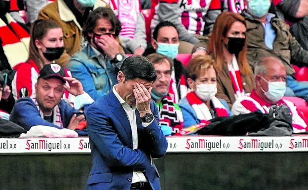 Marcelino, resignado durante el encuentro del Athletic contra el Celta el pasado domingo. /ignacio pérez