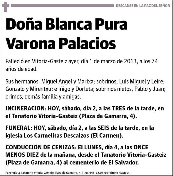 VARONA PALACIOS,BLANCA PURA