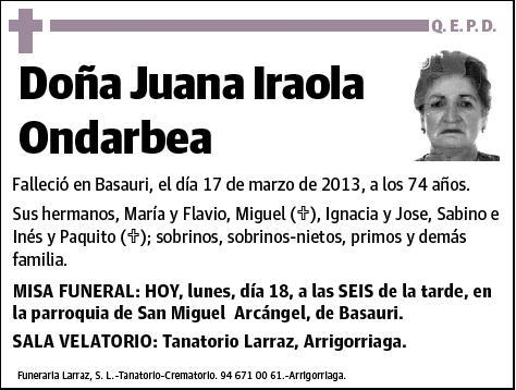 IRAOLA ONDARBEA,JUANA