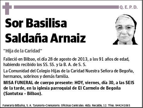 SALDAÑA ORTIZ,SOR BASILISA