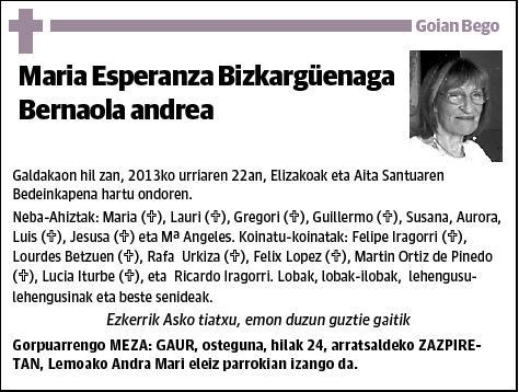 BIZKARGÜENAGA BERNAOLA,MARIA ESPERANZA