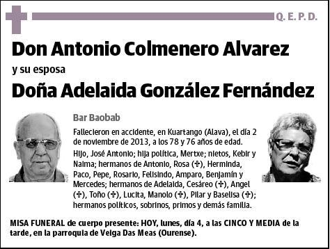COLMENERO ALVAREZ Y ADELAIDA GONZALEZ FERNANDEZ,ANTONIO