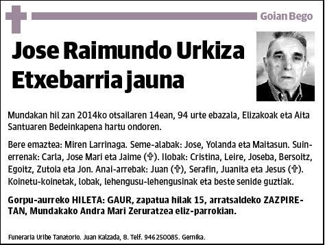 URKIZA ETXEBARRIA,JOSE RAIMUNDO
