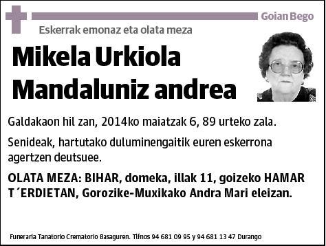 URKIOLA MANDALUNIZ,MIKELA