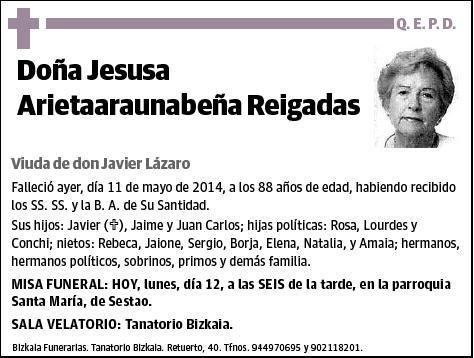 ARIETAARAUNABEÑA REIGADAS,JESUSA