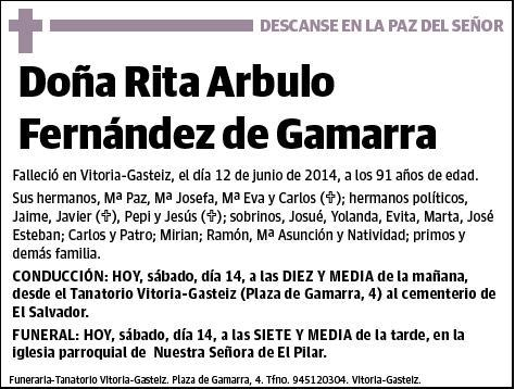 ARBULO FERNANDEZ DE GAMARRA,RITA