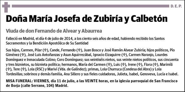 DE ZUBIRIA Y CALBETON,MARIA JOSEFA
