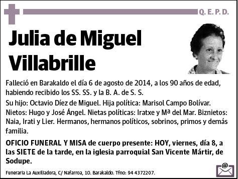 DE MIGUEL VILLABRILLE,JULIA