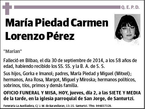 LORENZO PEREZ,MARIA PIEDAD CARMEN