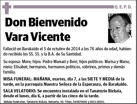 VARA VICENTE,BIENVENIDO