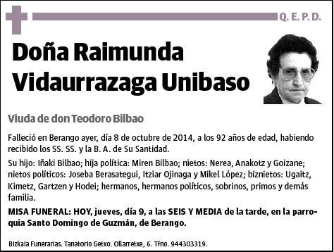 VIDAURRAZAGA UNIBASO,RAIMUNDA