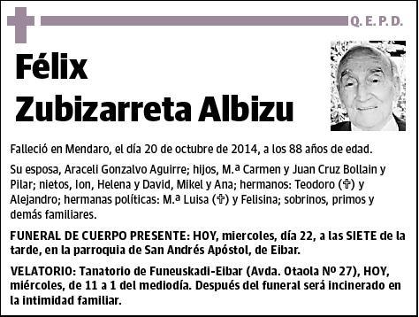 ZUBIZARRETA ALBIZU,FELIX