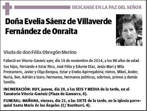 SAENZ DE VILLAVERDE FERNANDEZ DE ONRAITA,EVELIA