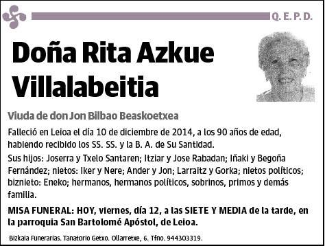 AZKUE VILLALABEITIA,RITA