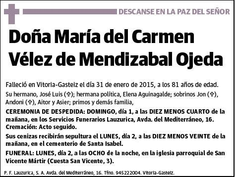 VELEZ DE MENDIZABAL OJEDA,MARIA DEL CARMEN