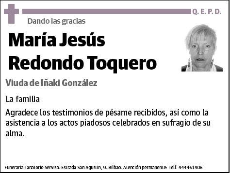 REDONDO TOQUERO,MARIA JESUS