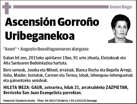 GORROÑO URIBEGANEKOA,ASCENSION