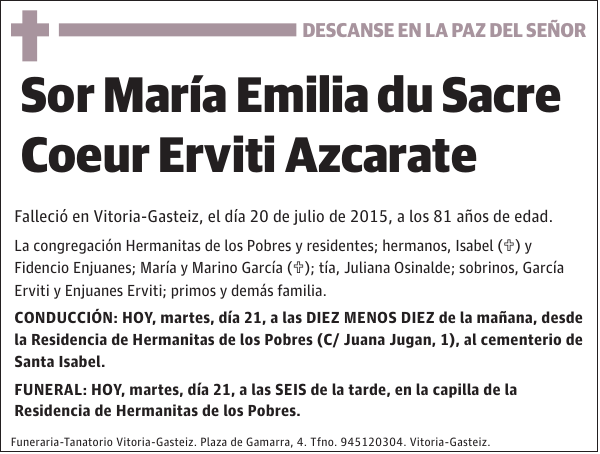 Sor María Emilia du Sacre Coeur Erviti Azcarate