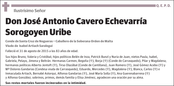 Ilustrísimo Señor José Antonio Cavero Echevarría Sorogoyen Uribe