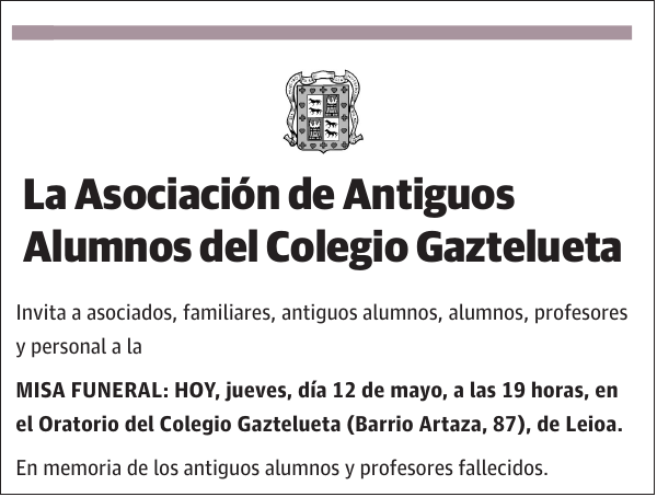 La Asociación de Antiguos Alumnos del Colegio Gazteluetaeta