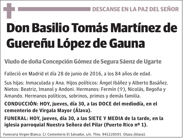 Basilio Tomás Martínez de Guereñu López de Gauna