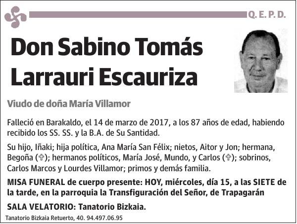 Sabino Tomás Larrauri Escauriza