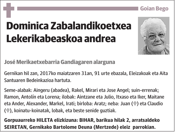 Dominica Zabalandikoetxea Lekerikabeaskoa