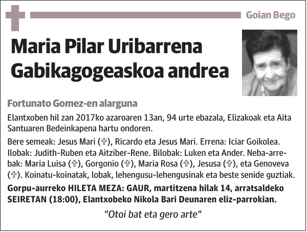 Maria Pilar Uribarrena Gabikagogeaskoa
