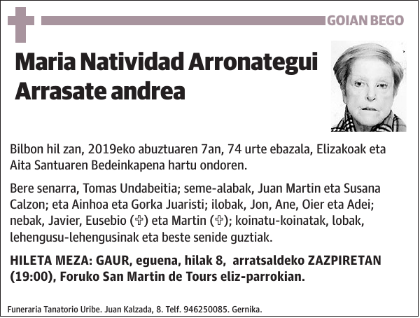 Maria Natividad Arronategui Arrasate
