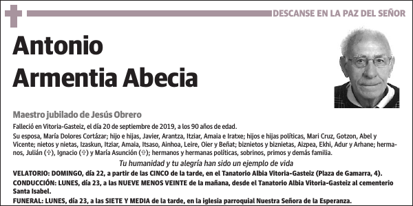DESCANSE EN LA PAZ DEL SEÑOR Antonio Armentia Abecia