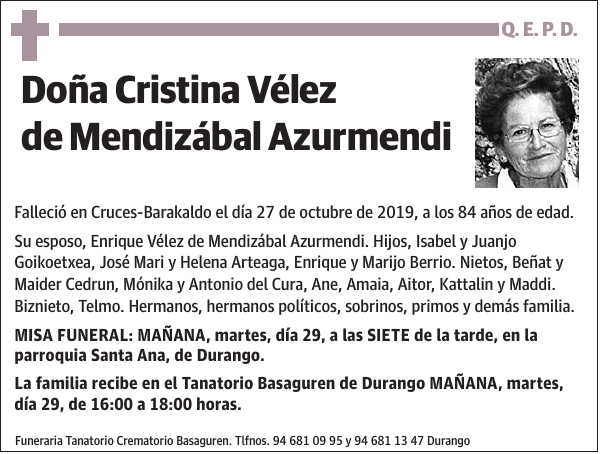 Cristina Vélez de Mendizábal Azurmendi