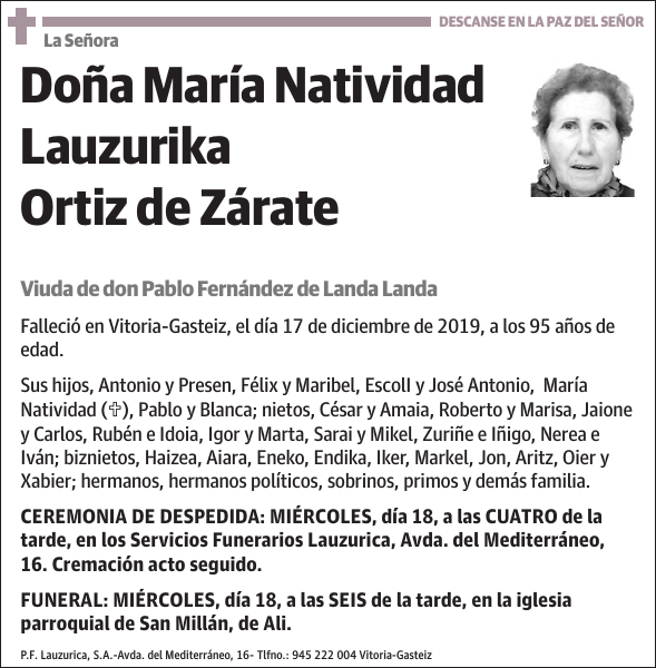 La Señora María Natividad Lauzurika