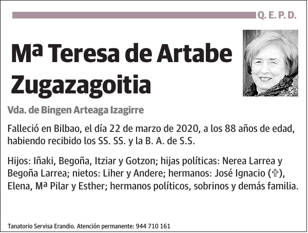 Mª Teresa de Artabe Zugazagoitia