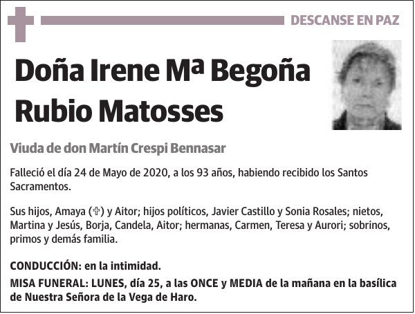 Irene Mª Begoña Rubio Matosses