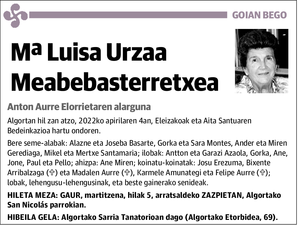 Maria Luisa Urzaa Meabebasterretxea