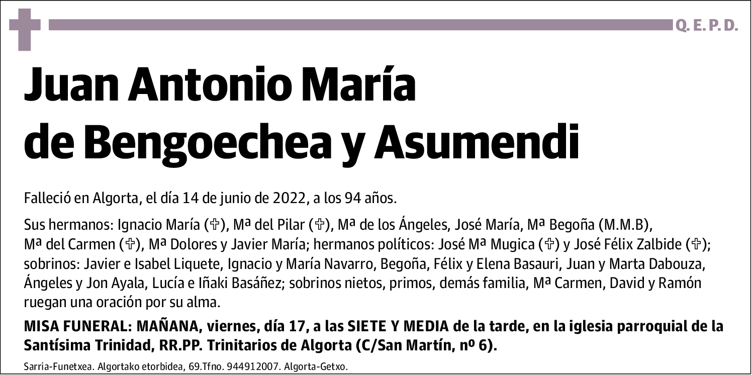 Juan Antonio María de Bengoechea y Asumendi
