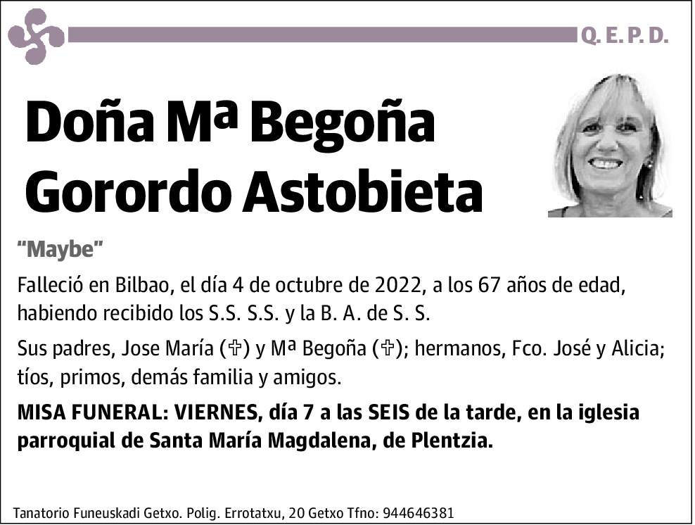 Mª Begoña Gorordo Astobieta