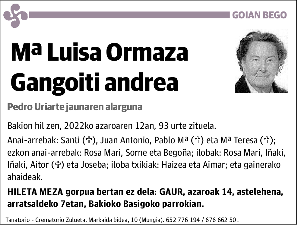 Mª Luisa Ormaza Gangoiti