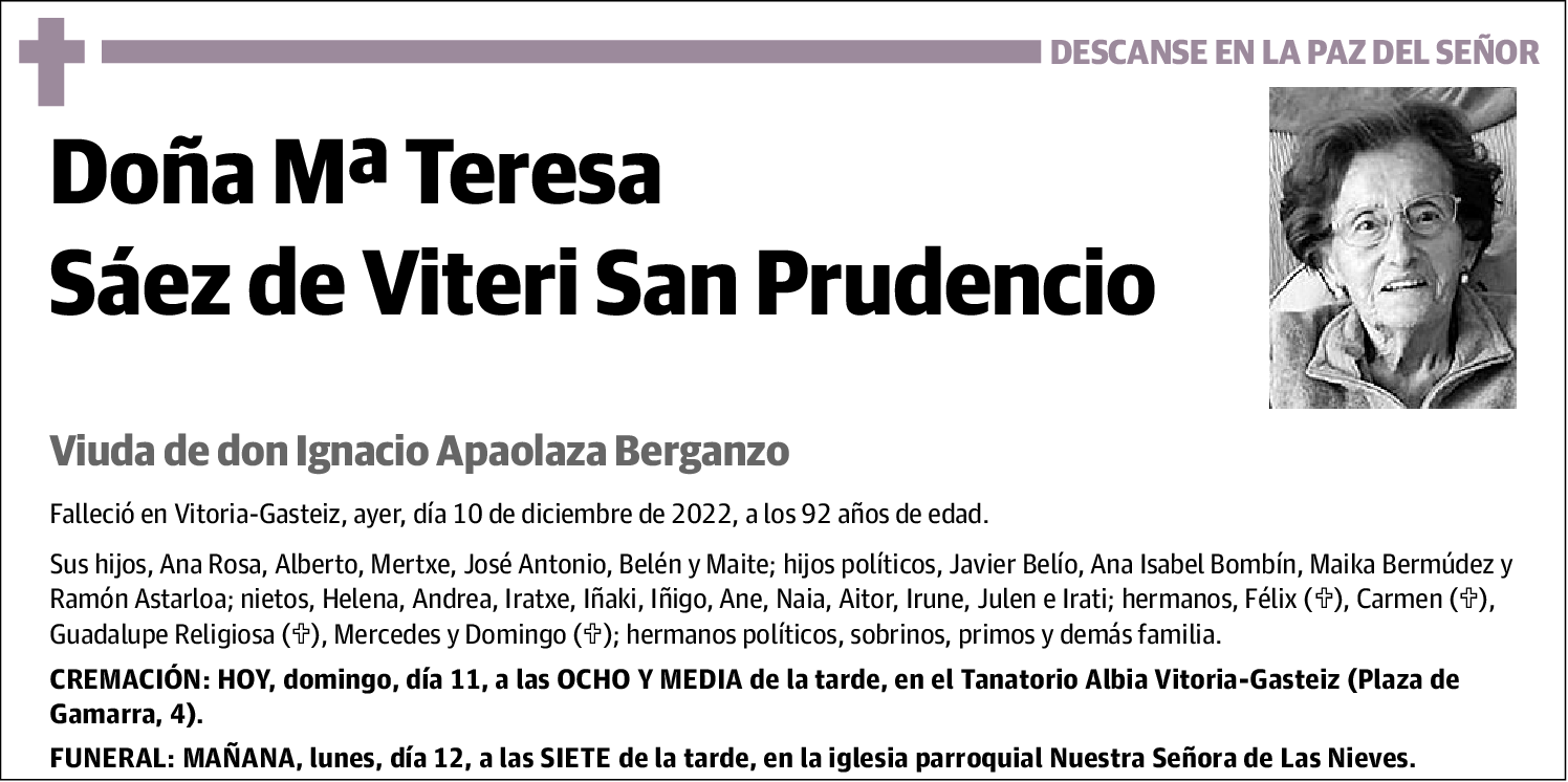 Mª Teresa Sáez de Viteri San Prudencio