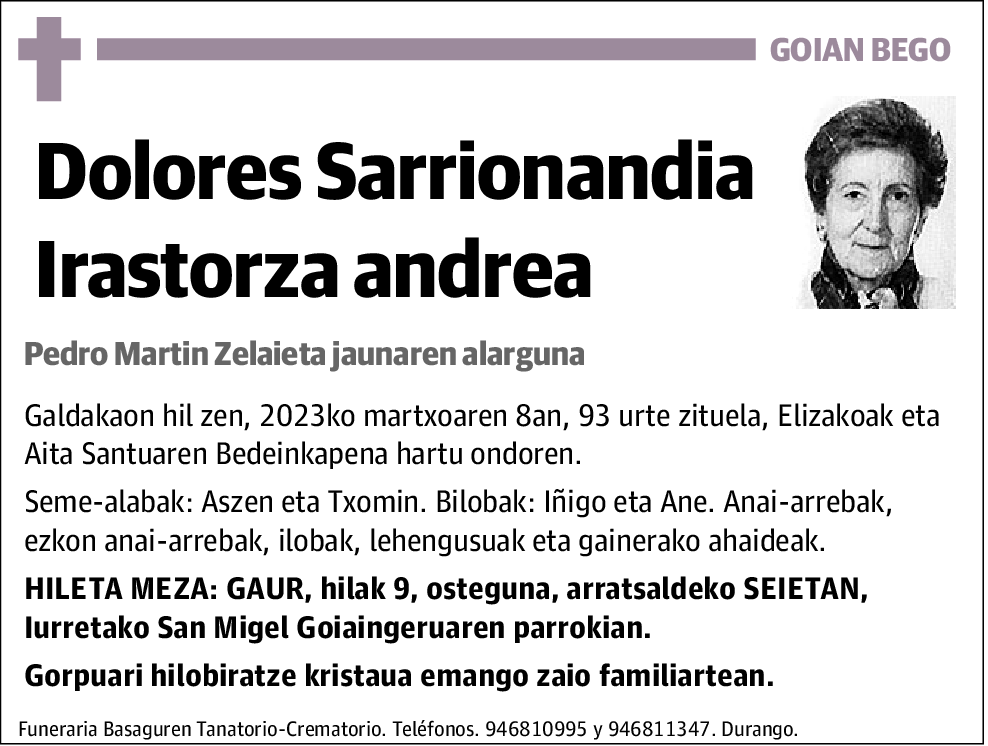 Dolores Sarrionandia Irastorza