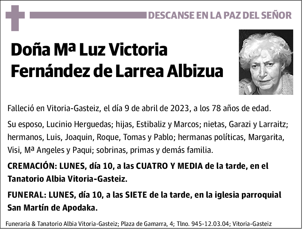 Maria Luz Victoria Fernandez De Larrea Albizua