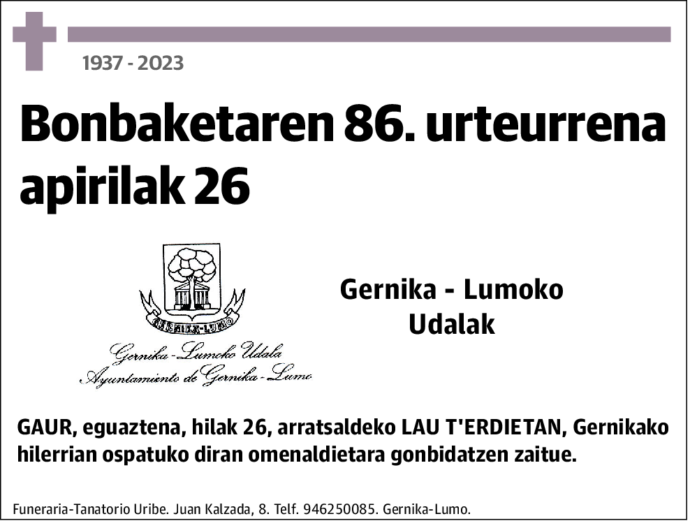 Gernkika-Lumoko bonbaketaren 86. urteurrena