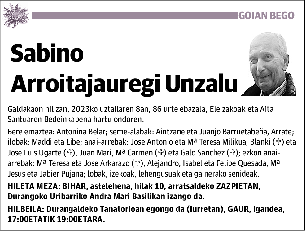 Sabino Arroitajauregi Unzalu