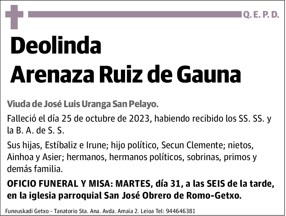 Deolinda Arenaza Ruiz De Gauna